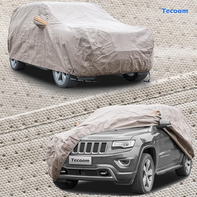 Tecoom Thick Shell Super Breathable Waterproof Windproof Snow Sun Rain UV Protective Outdoor All Weather SUV Car Cover Fit 206-215 Inches Full-Size SUV