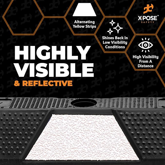 Xpose Safety 72" Heavy Duty Rubber Parking Stopper – 6 Pack Wheel Blocks for Garage, Driveway, or Ramp – Car Bumper Stop with White Reflective Strips – Removable Floor Mount