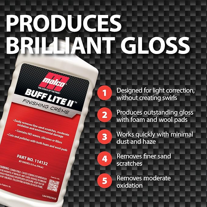 Malco Buff Lite II Finishing Crème – One-Step Professional Cutting, Polishing and Finishing Compound/Removes Brush Marks, Car Wash Scratches, and Snow Brush Scratches / 1 Gallon (114101)
