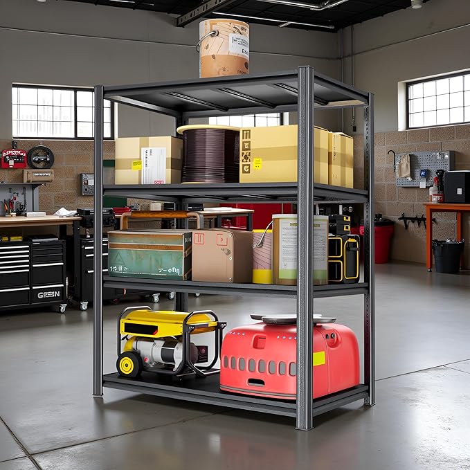 Metal Garage Shelving Unit, Heavy Duty 4-Tier Adjustable Storage Rack, Steel Shelving, 2000 lbs Capacity, Industrial Shelves for Heavy Tools and Equipment (54" H x 40" W x 18" D)