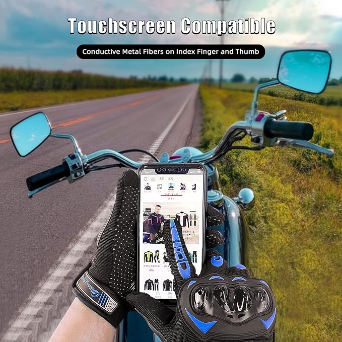 Motorcycle Gloves for Men and Women Full Finger Touchscreen Mountain Dirt Bike Gloves for Powersports BMX ATV MTB Driving Motocross Cycling Gloves(XL, Blue)