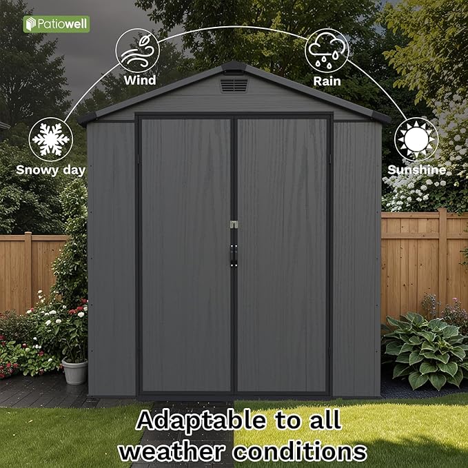 Patiowell 6x10 FT Outdoor Plastic Storage Shed with Floor - Lockable Resin Tool Shed, 2 Windows, Easy Assembly for Garden/Backyard (Dark Grey)