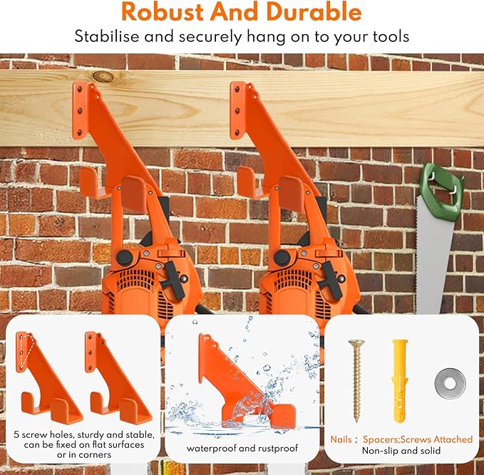 Chainsaw Hanger,2pcs Ideal for Adult Garage Tool Organizer. This Chainsaw Accessory Rust Proof Alloy Steel Construction with Powder Coating, Perfect Wall Mount Solution for Your Chainsaw.(orange)