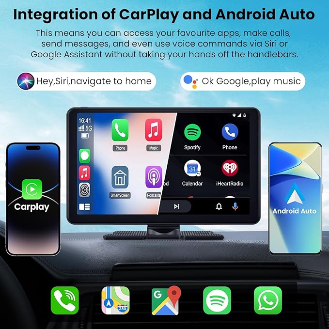 Wireless Portable Carplay Screen with 4K Dash Cam, 9" HD Touch Screen with A-pple Carplay & Android Auto Car Stereo, with 1080p Backup Camera, GPS Navigation/Mirror Link/Voice Control/Bluetooth