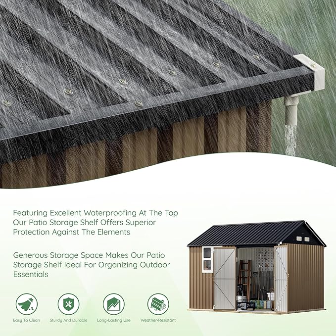 10X8FT Outdoor Steel Storage Shed with Lockable Doors, One Big Window,Ideal for Garden, Backyard, Patio Storage,Brown