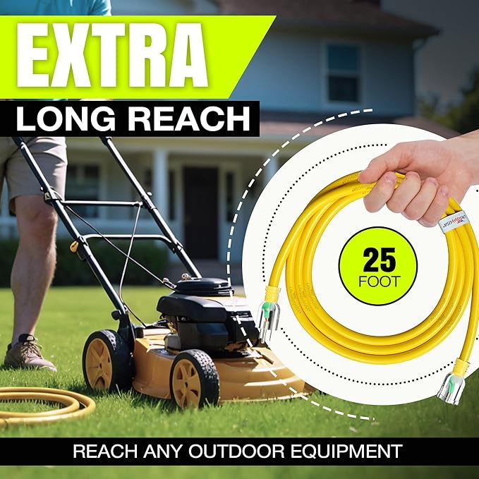 25ft Outdoor/Indoor Extension Cord 14/3 Gauge Heavy Duty 3 Prong SJTW, Waterproof, Flexible Cold-Resistant Long Power Cord,15A 125V 1625 W, Yellow by LifeSupplyUSA