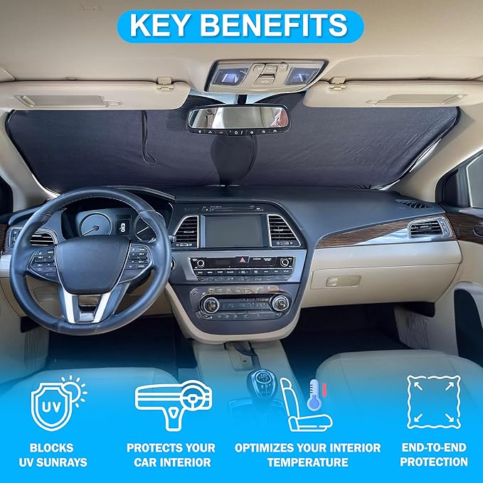 Car Windshield Sun Shade Foldable | Front Windshield Shade for Sun, Heat and UV Rays | Sunshade for Car Front Window and Interior Sun Protection | Medium (28 x 31 inches)