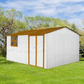 10x12 FT Outdoor Storage Shed, Large Metal Garden Shed with 4-pane Window, Outside Tool Shed with Lockable Hinged Door & 4 Air Vent, Waterproof Storage Building for Backyard, Patio, Lawn, White+Yellow