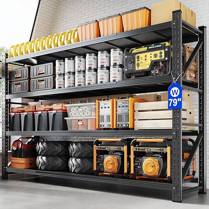 Yizosh 79" W Metal Garage Storage Shelves,7000LBS Heavy Duty 4-Shelf Adjustable Steel Organization Shelving,Utility Rack Shelf,79" W x 24" D x 79" H for Basement,Warehouse,Industrial