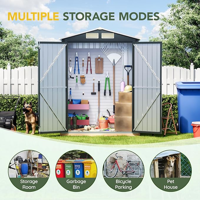 Breezz 5x3FT Vertical Outdoor Steel Storage Shed,Lockable Doors, Compact Metal Tool Shed for Garden, Backyard, Patio, Utility, and Bike Storage,Nightblue