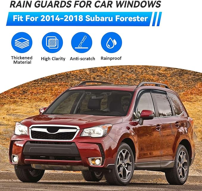 4pcs Front+Rear Smoke Tint Sun/Rain Guard Outside Mount Tape-On Vent Window Visors Compatible with 2014-2018 Subaru Forester
