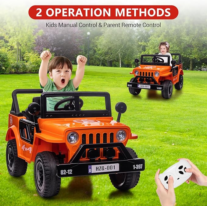 Ride On Car,12V Electric Car for Kids with Remote Control, MP3, LED Headlights, 2 Motors, Double Doors, Safety Belt, Ride On Toys for Boys Girls