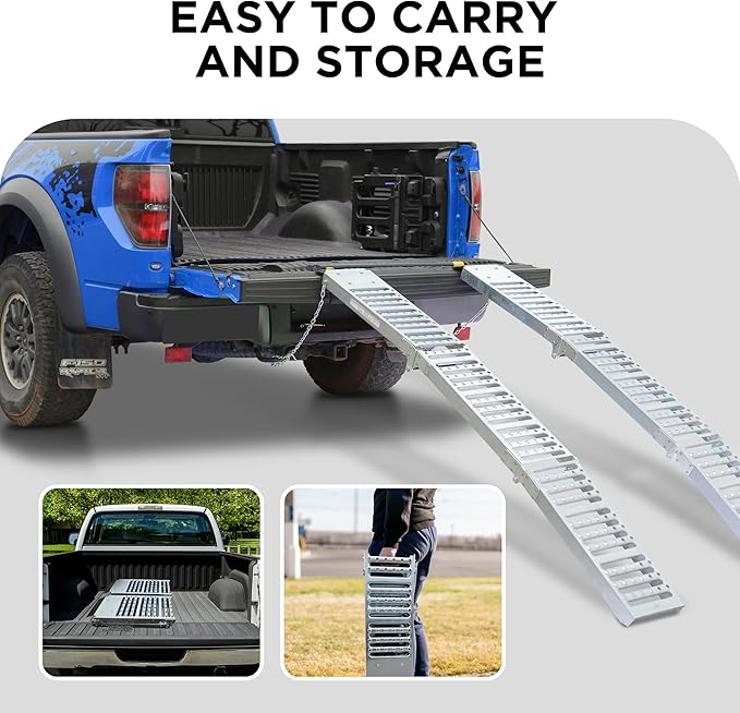 Rockland 72" x 9" Tri-Fold Steel Truck Ramps, 1000 LBS Capacity, Folding Trailer Ramps for Motorcycles, Ebikes, Dirtbikes and ATVs, Heavy Duty Loading Ramps for Trailer Pickup Truck, 2 Pcs