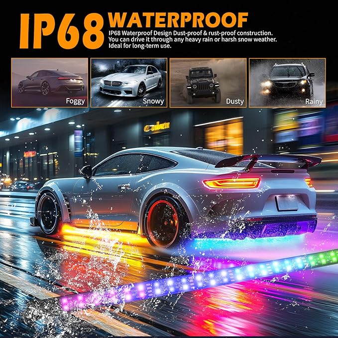 JMTBNO Car Underglow Neon Accent Strip Lights,6pcs Double Row Underglow Exterior Car Lights with APP Control Underbody Compatible with Chevy Silverado 1500 Ford F-150 F-250 F-350