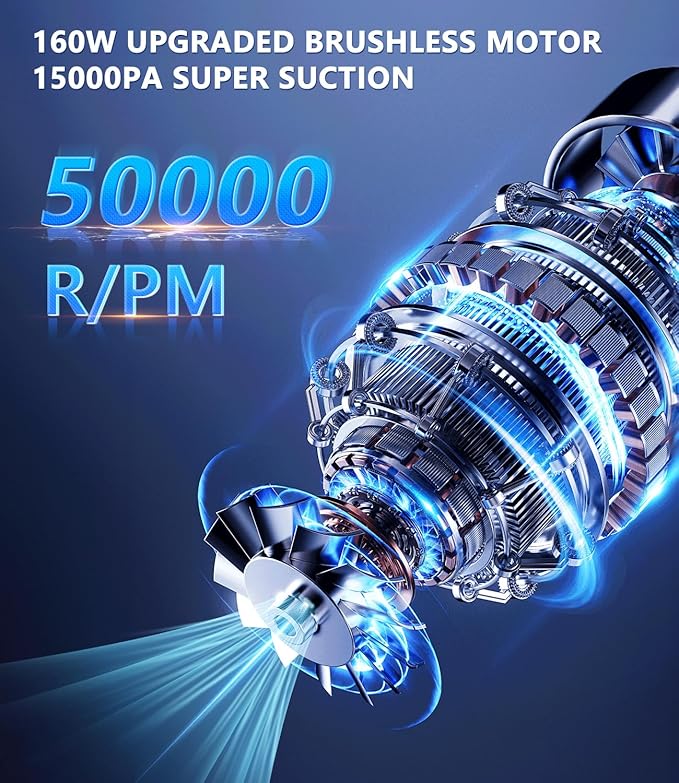 Handheld Car Vacuum Cordless, 18000Pa 160W Car Vacuum Cleaner,30Min Powerful Hand Held Vacuum Cordless Portable Vacuum Cleaner