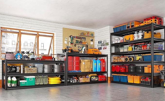 REIBII 3500LBS Garage Shelving, Adjustable Storage Shelves Heavy Duty, 6 Tier Heavy Duty Shelving, Metal Shelving Unit for Warehouse, Basement, Industrial, 55" W x 26" D x 84" H, Black, 2 Pack