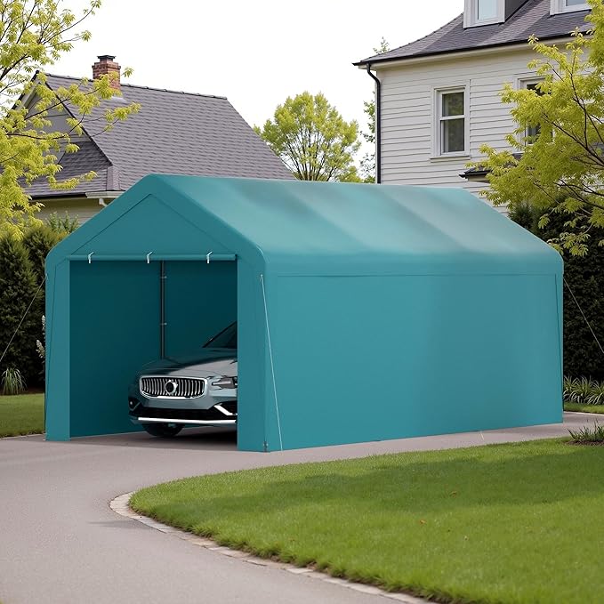 Carport 10x20 Heavy Duty Portable Garage w/Removable Sidewalls & Roll-Up Door Car Canopy Party Tents Waterproof UV Resistant All Weather Car Port for Trucks,Boats(Green)