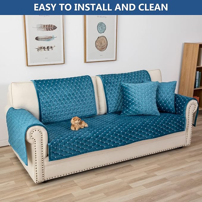 Eismodra Couch Cover,Sectional Couch Covers,Sofa Covers for 3 Cushion Couch,Anti-Slip Sofa Slipcovers for Dogs Cats Kids Loveseat Recliner L Shaped Armrest Backrest,Blue 43''x63''(Only 1 Piece)