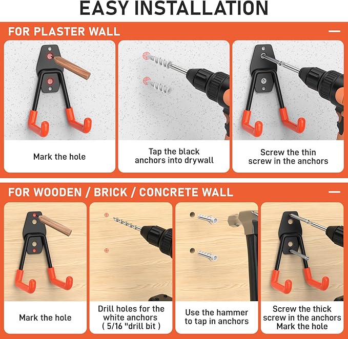 30 Pack Garage Hooks with Anti-Slip Coating,Heavy Duty Wall Mount Storage Hooks for Hanging Bike,Hose,Ladder,Yard,Garden Tools