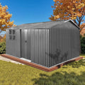 12x10 Ft Storage Shed Outdoor, XL Permanent Steel Building with Window, Sliding Doors and 4 Air Vents for Backyard Garden Patio Lawn - Grey