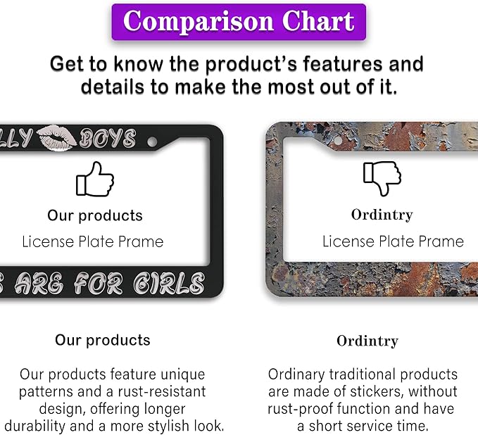 License Plate Frame Black and White License Plate Protector Silly Boys Trucks are for Girls Universal Aluminum Car Accessory 2 Pack with Screw Covers Set