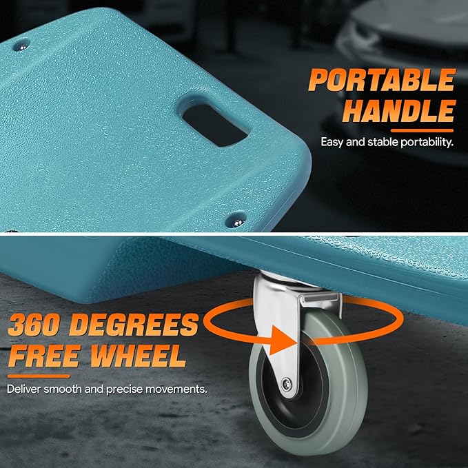 DNA MOTORING 48 Inches Heavy-Duty Low-Profile Roller Automotive Creeper with Padded Headrest, Tiffany Blue, TOOLS-00239-TB