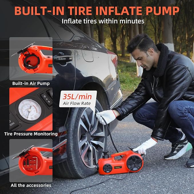 EFFIROSO Upgrade LED Light Electric Car Jack 5 Ton12V Hydraulic Jack Lift 5.9-20.8 Inch for SUV MPV Sedan Change Tires Garage Repair 11000 lbs