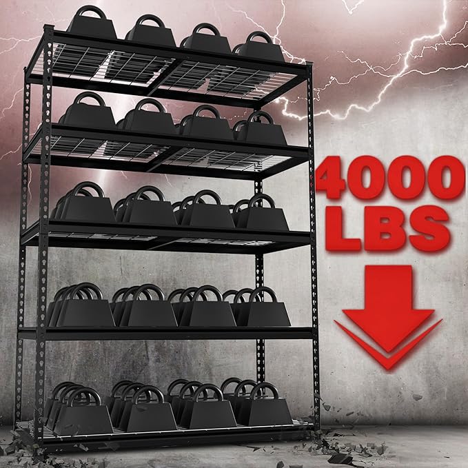 WORKPRO 5-Tier Metal Shelving Unit, 48”W x 24”D x 72”H, Heavy Duty Adjustable Storage Rack, 4000 lbs Load Capacity (Total), for Garage, Basement, Warehouse, 10 Pack