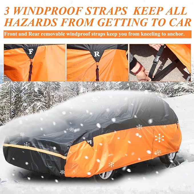 Car Cover Waterproof All Weather for Automobiles, Snowproof UV Protection Windproof Outdoor Full car Cover for All Weather Indoor Outdoor，Universal Fit for Sedan (Length 160-210 inches)