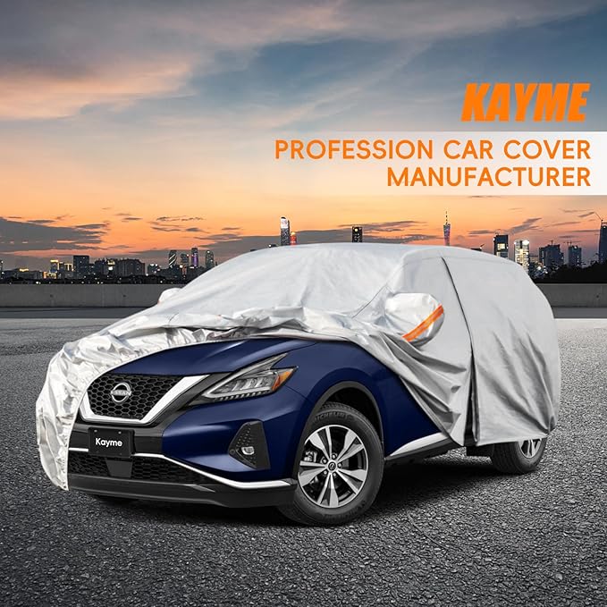 Kayme 6 Layers SUV Car Cover Custom Fit for Nissan Murano（2008-2025） Waterproof All Weather for Automobiles, Outdoor Full Cover Rain Sun UV Protection.Silver