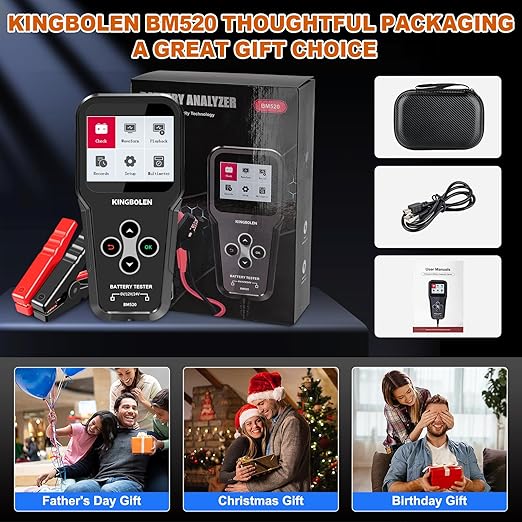 KINGBOLEN BM520 6V 12V 24V Car Battery Tester, 100-2000 CCA Automotive Load Tester Accurate Digital Auto Battery Analyzer Cranking and Charging System Tester for Cars Trucks SUV Motorcycle