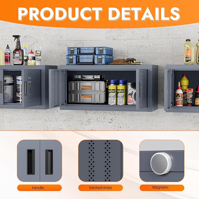 Metal Wall Storage Cabinet Steel Wall Mounted Garage Storage Cabinet with Doors for Basement Utility Room Warehouse Kitchen