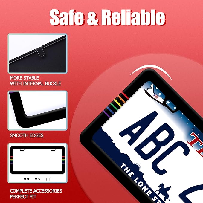 Gay Rainbow Line License Plate Frame Funny LGBT License Plate Frames Stainless Steel Accessories Cars Decor with 2 Holes and Screws Fits Standard Us Ca Vehicles License Plate Holder 12.2 X 6 Inch