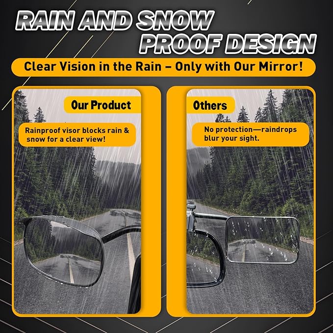Universal Clip on Towing Mirrors Extensions for Towing, Side Mirror Extenders for Towing with RainProof, Convex Rearview Mirror, Tow Mirrors for Car Truck Trailer RV SUV, 2 Pack