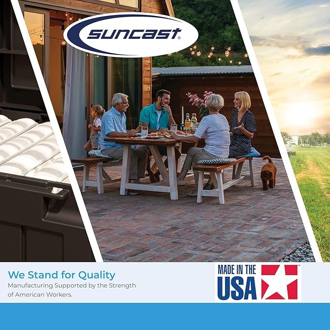 Suncast Vertical Outdoor Storage Shed with Reinforced Floor, Lockable Double Doors, All-Weather Construction, and Multi-Wall Panels, Vanilla, Made in the USA
