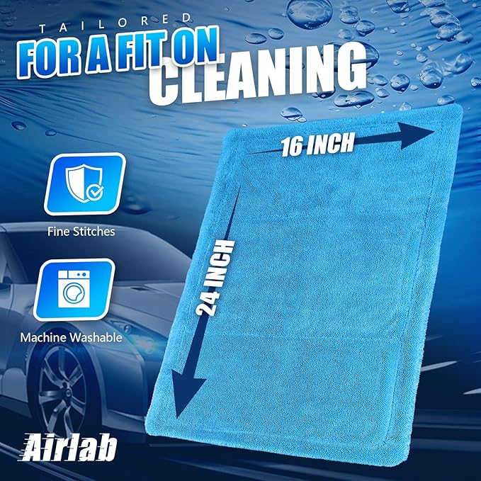 Airlab Microfiber Towels for Cars Wash Drying Towel Detailing Cloth, Ultra Absorbent, Streaks Free, Lint Free Cars, Trucks, SUVs, RVs, Motorcycles, Bath Wipes, 24 x 16 Inch, 1200 GSM, Pack of 1, Blue