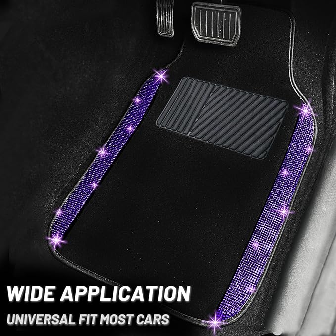 NBTEPEM Purple Violet Bling Car Floor Mats Full Set, Universal Fit Most Cars,SUV, Trucks, 4 pcs Sparkle Glitter Diamond Carpet for Women Girls with Anti-Slip Pad (Purple Violet Diamond)