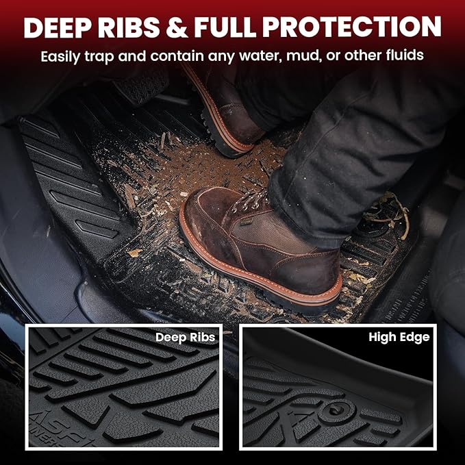 LASFIT Floor Mats for Toyota Tundra 2022-2025 Double Cab, Custom Fit All Weather Protection TPE Easy Clean Odorless Anti-Slip Floor Liners for Tundra 2022 2023 2024 2025 Front & Rear 2 Row Car Mats
