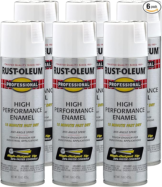 Rust-Oleum 7590838-6PK Professional High Performance Enamel Spray Paint, 15 Oz, Flat White, 6 Pack