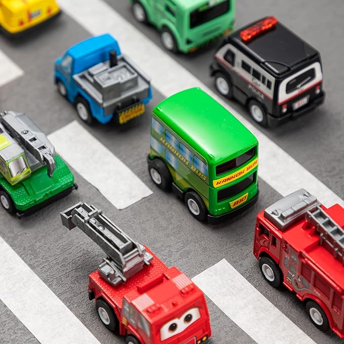 JOYIN 18 Pcs Pull Back City Cars and Trucks Toy Vehicles Set, Friction Powered Cars Toys for Toddlers, Boys, Girls’ Educational Play, Kids Stocking Stuffers, Treasure Box Gifts for Classroom