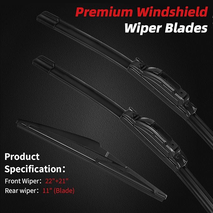 OTUAYAUTO Premium Windshield Wiper Blades - Replacement for Jeep Grand Cherokee 2014-2021 - Precision Fit, All-Weather Performance, Front and Rear Wiper Blades, U Hook - 22"+21"+11" (Pack of 3)