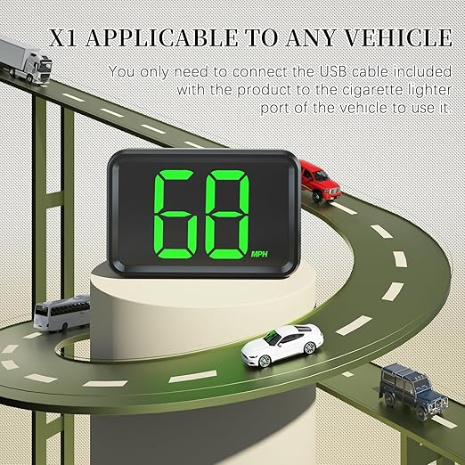 GPS Digital Speed Meter with MPH, Car Head Up Display for All Cars, USB Cable Plug & Play (X1-Green-New)