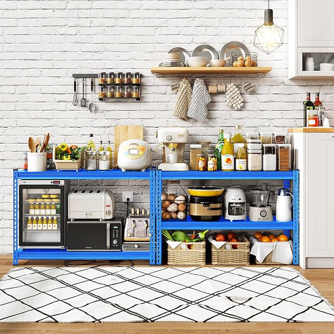 48" W Garage Shelving Heavy Duty, 1000LBS Loads Adjustable Garage Storage Shelves, 2-Tier Metal Shelving Units and Storage Racks, Industrial Utility Shelf,48" Wx18 Dx39 H, Blue