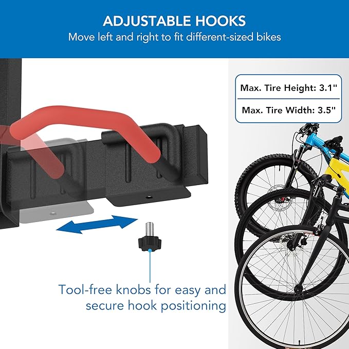 Mount-It! WheelsUp Bike Wall Mount with Shelf | Garage Storage Rack for 3 Bikes & Accessories | Adjustable Padded Hooks, 110 lb Shelf Capacity | Ideal Bike Rack Garage Wall Mount for Organized Spaces