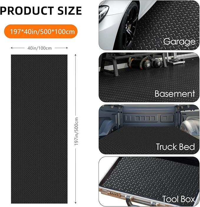 Nisorpa 16'5'' x 3'4'' Diamond Plate Flooring Roll, Rubber Garage Floor Mat, Non-Slip Floor Protector Rolls for Garage Under Car Warehouse Industry
