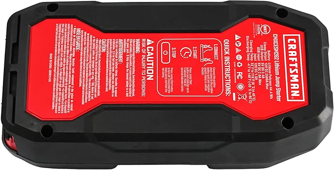 CRAFTSMAN Lithium Jump Starter and Portable Power Pack, CMXCESM262, 3-in-1, 2.4 Amp USB Port, LED Light, 2500 Amps, 12 Volt, for Motorcycle, Car, SUV, Truck, and Marine Batteries