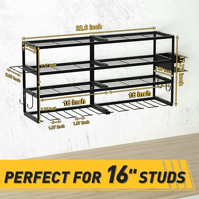 Large Power Tool Organizer Wall Mount for Fathers Dad, 4 Layers Heavy Duty Metal Garage Organization Loads 360lbs with 8 Cordless Drill Holder, Power Tool Shelf for Garage Workshop, Utility Racks