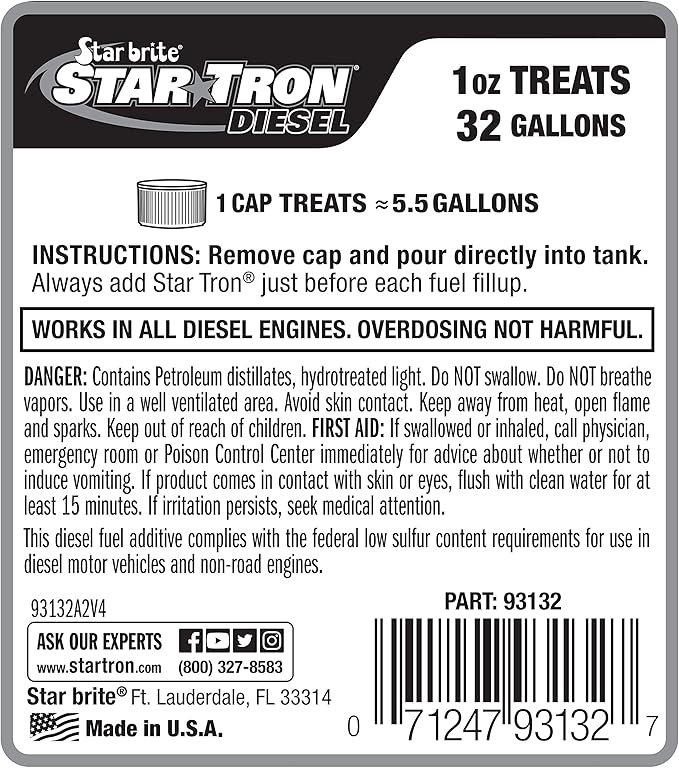 Star Tron Super Concentrated Diesel Formula - Enzyme Fuel Treatment for Enhanced Engine Performance - 1 Oz Treats 32 Gallons - Stabilize & Rejuvenate Diesel, Biodiesel & All Regular Gasoline