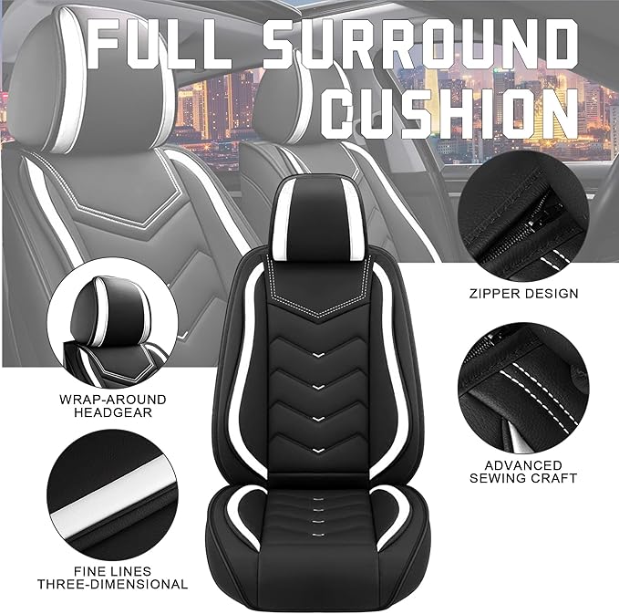 Car Seat Covers for Chrysler Pacifica 2004-2025, Stylish Sport Seat Cover, Premium Nappa Leather Car Seat Cover. Automobile Seat Covers Sets.(Standard 2 Seats/Black White)