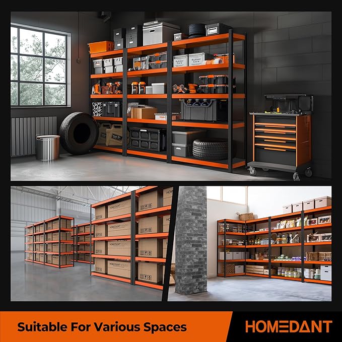 HOMEDANT House 5-Tier Orange-Black 48.1" W x 16.5" D x 71.3" H Laminated Metal Shelving Unit Adjustable Storage Utility Rack Heavy Duty Shelves Organization Shelf Kitchen Garage Pantry Closet 1Pack